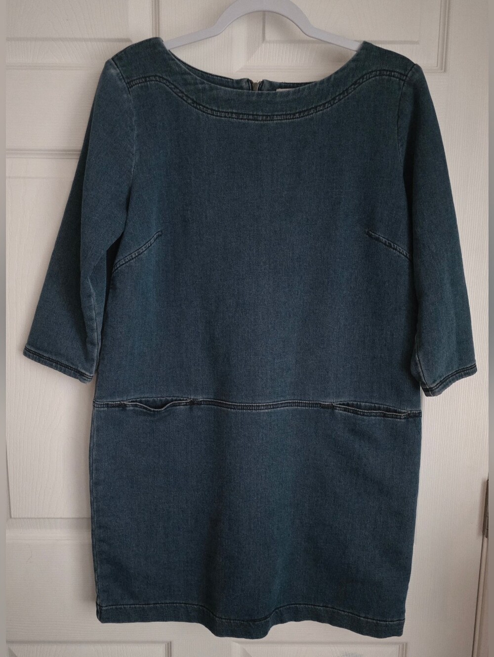 LOFT Soft Denim Mini Shift Dress Three-Quarter Sleeve Medium